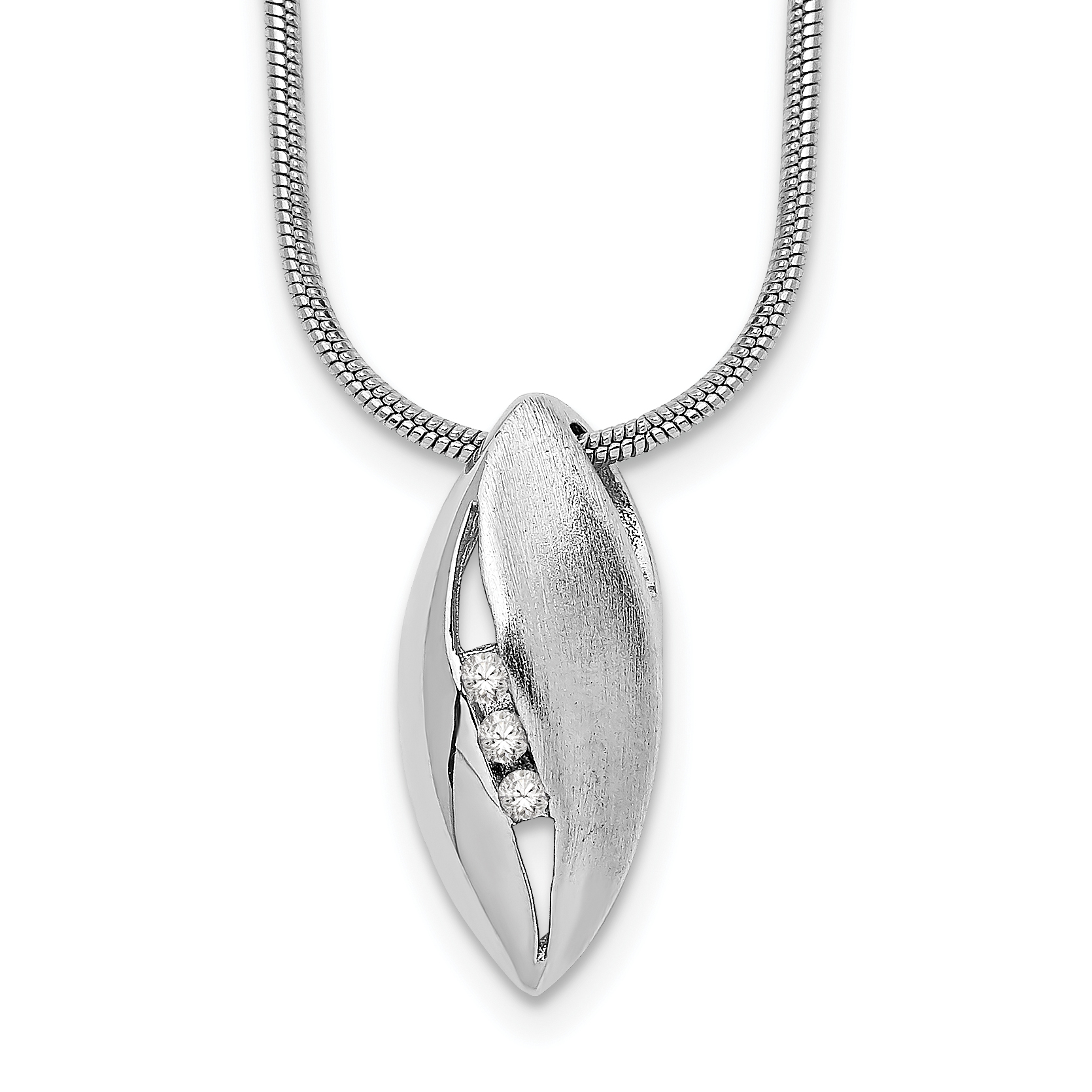925 Sterling Silver Rh Satin And Polished 18 Inch Diamond Necklace, 2